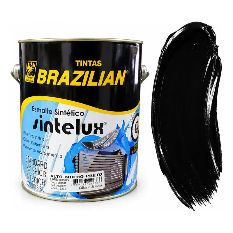 Esmalte Sintético Sintelux Alto Brilho  Brazilian Tintas 3,6 Preto Brilhante