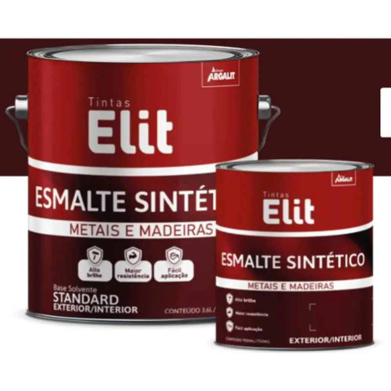 Tinta Esmalte Sintético Elit 3,6l Metais Madeiras Brilho Marrom Conhaque Brilhante