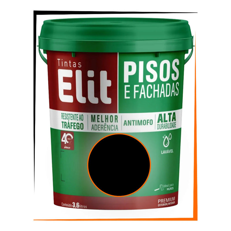 Tinta Para Piso Acrílica 3,6l Elit Alta Resistência Preto Fosco