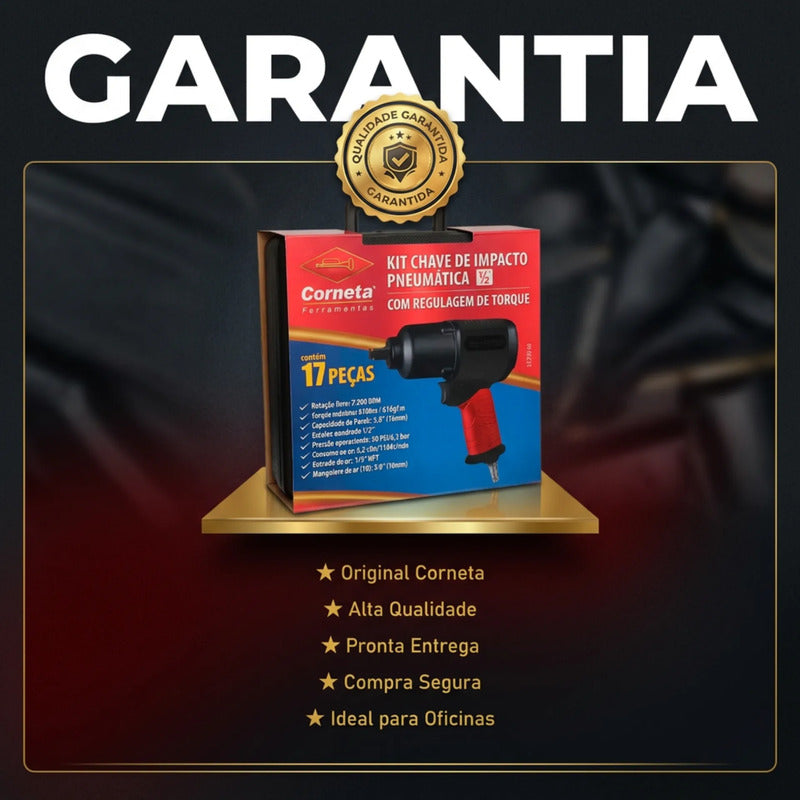 Kit Chave De Impacto Pneumática 1/2 Corneta 17 Peças Maleta Preto
