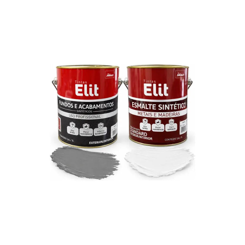 Kit Elit: Esmalte Sintético Branco Brilhante 3,6l + Zarcão Cinza 3,6l