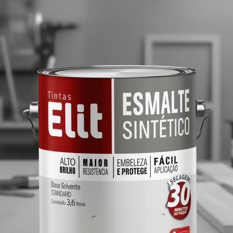 Tinta Esmalte Sintético Elit 3,6l Metais Madeiras Brilho Preto