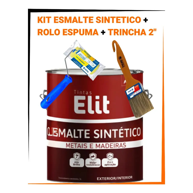 Kit Esmalte Sintético 3,6l + Rolo + Trincha Cores Elit Kit Marrom Conhaque Brilhante