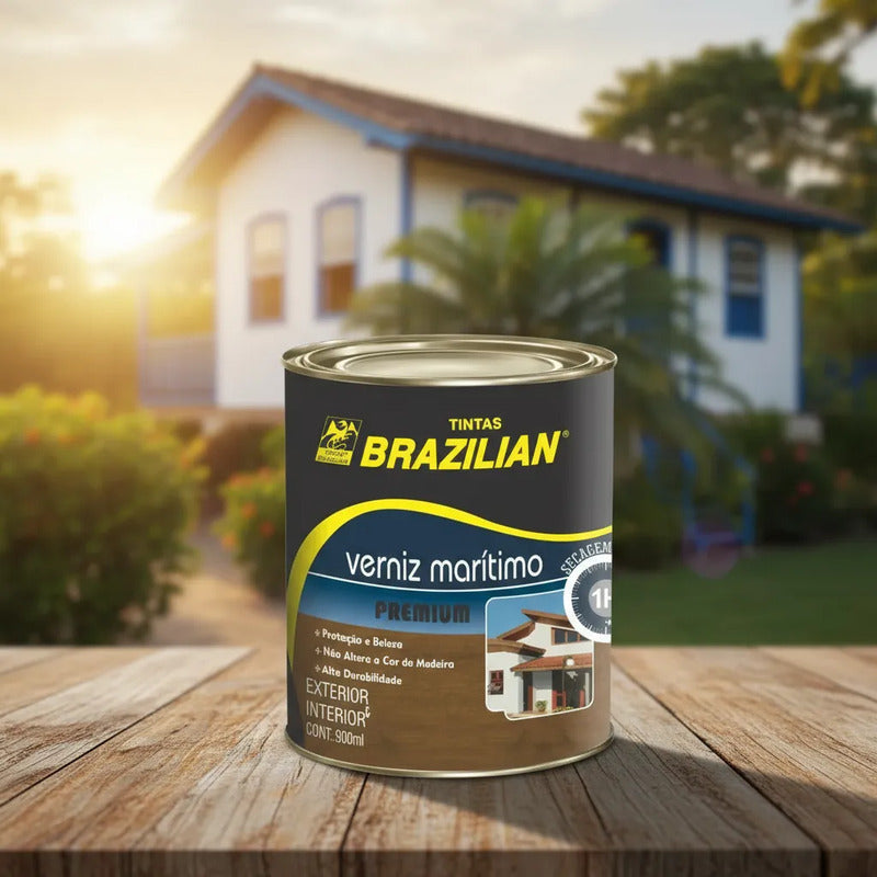 Verniz Marítimo Brilhante Brazilian 900ml / 1/4 Para Madeira Incolor Brilhante
