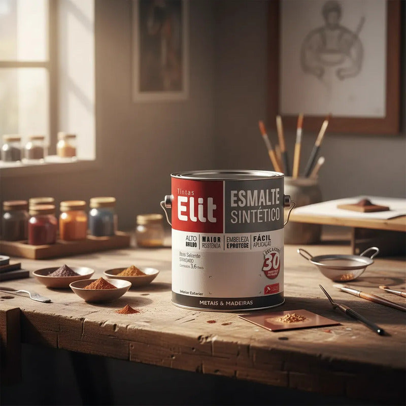 Tinta Esmalte Sintético Elit 3,6l Metais Madeiras Brilho Marrom Conhaque