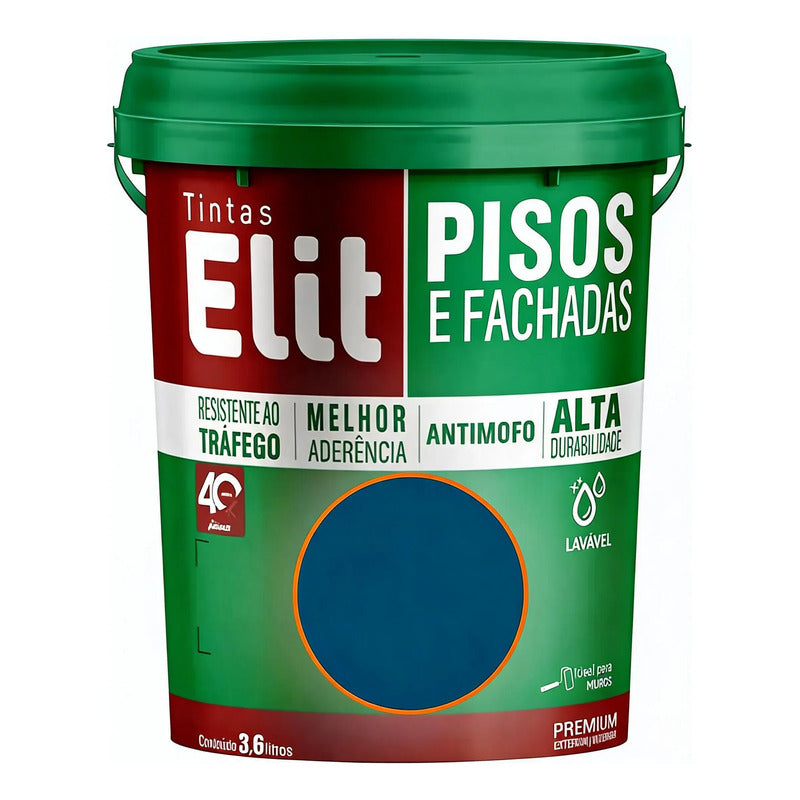 Tinta Para Piso Acrílica 3,6l Elit Alta Resistência Azul Fosco