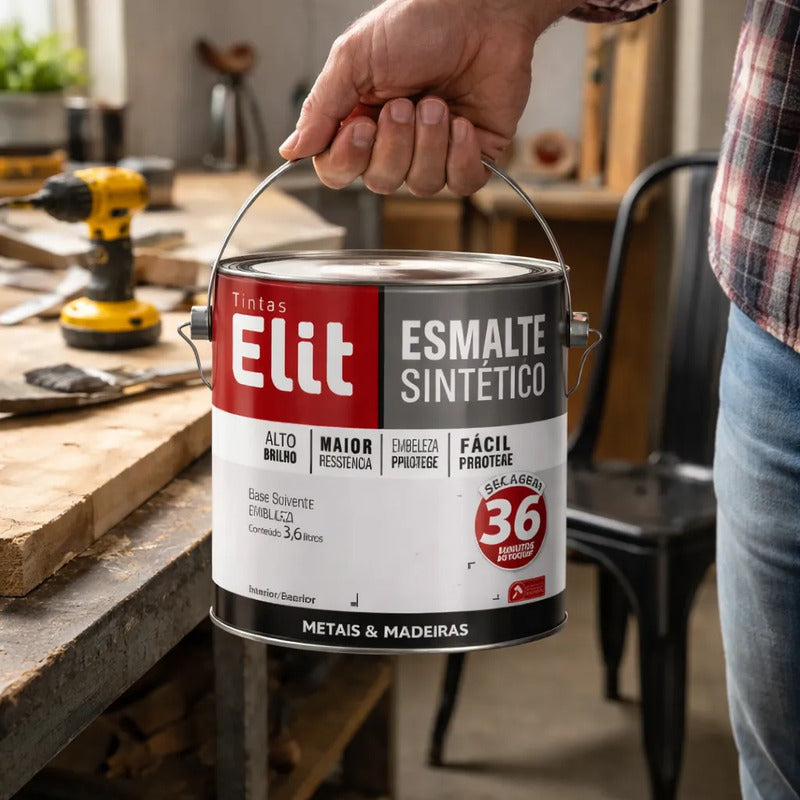 Tinta Esmalte Sintético Elit 3,6l Metais Madeiras Brilho Preto