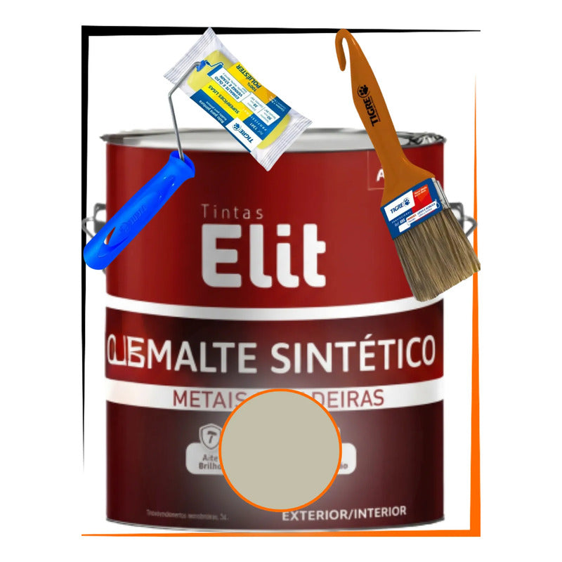 Kit Esmalte Sintético 3,6l + Rolo + Trincha Cores Elit Kit Platina Brilhante