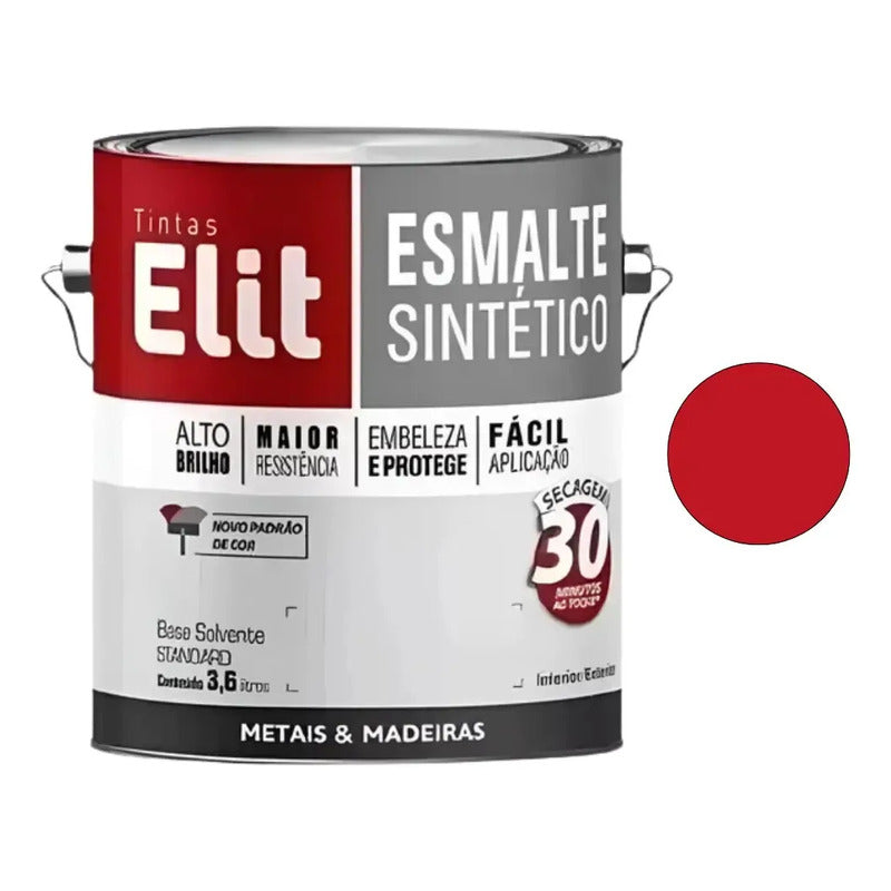 Tinta Esmalte Sintético Elit 3,6l Metais Madeiras Brilho Vermelho Brilhante