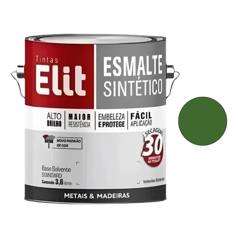 Tinta Esmalte Sintético Elit 3,6l Metais Madeiras Brilho Cor Verde Folha