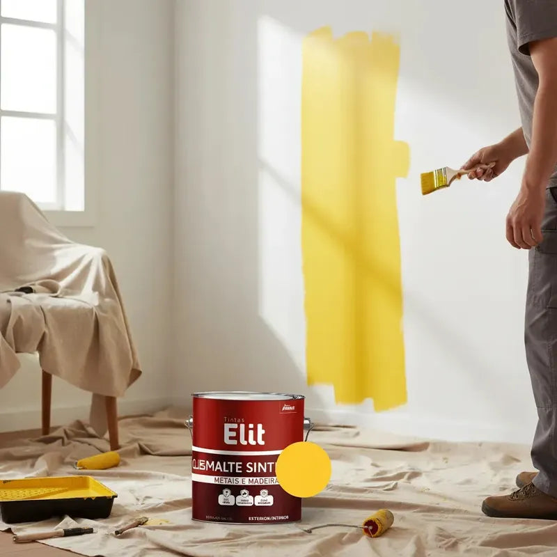 Tinta Esmalte Sintetico Elit 3,6l Secagem Rapida Alto Brilho Amarelo Ouro Brilhante