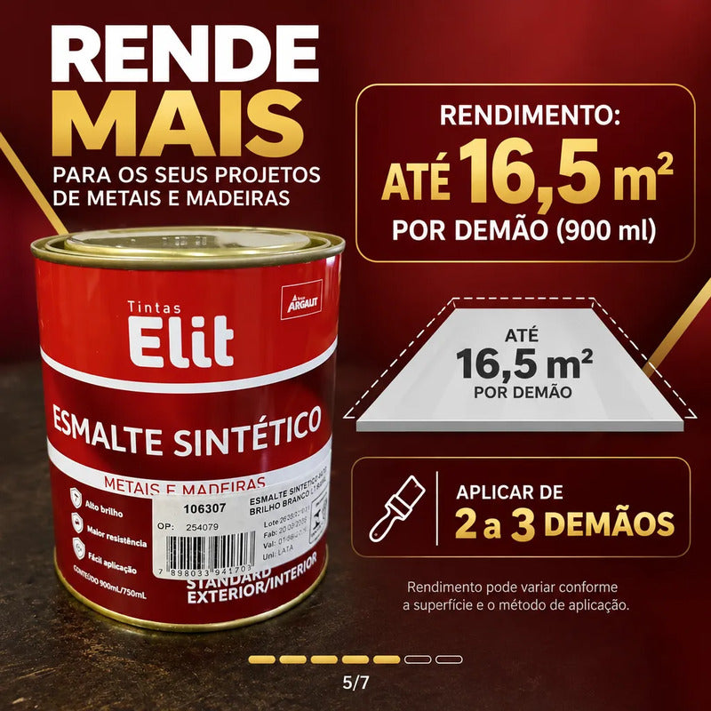 Esmalte Sintético Brilhante Elit 900ml Várias Cores Branco Acetinado