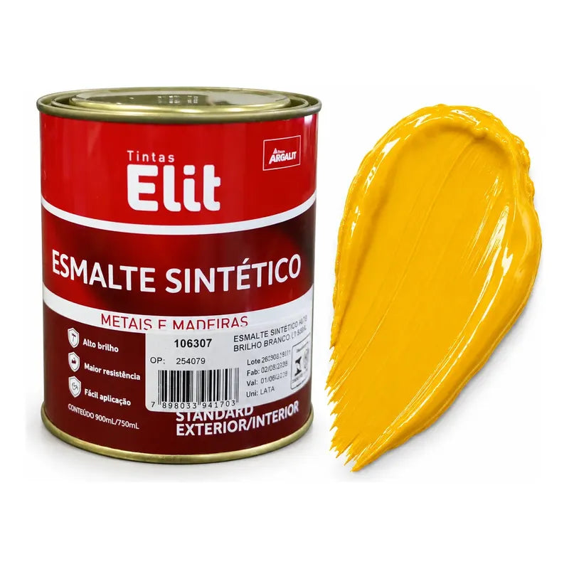 Esmalte Sintético Brilhante Elit 900ml Várias Cores Amarelo