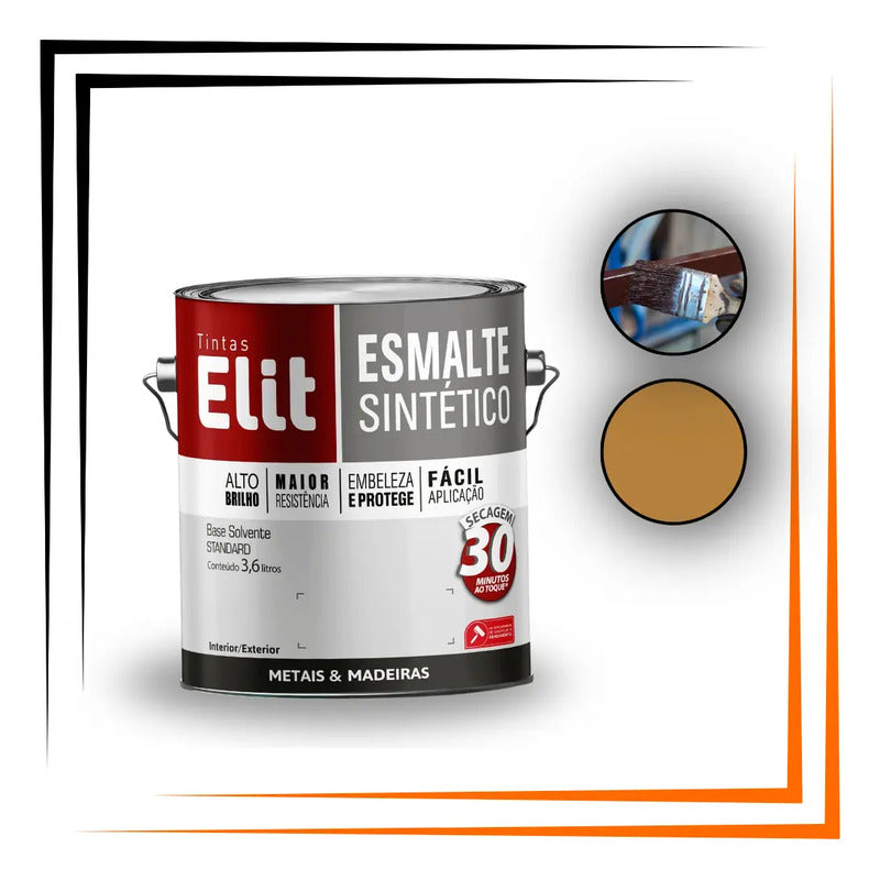 Tinta Esmalte Sintético Elit 3,6l Metais Madeiras Brilho Marrom Conhaque