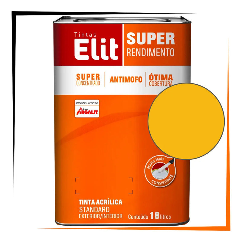 Tinta Acrílica Elit Super Rendimento 18l Exterior/interior Amarelo Camaro