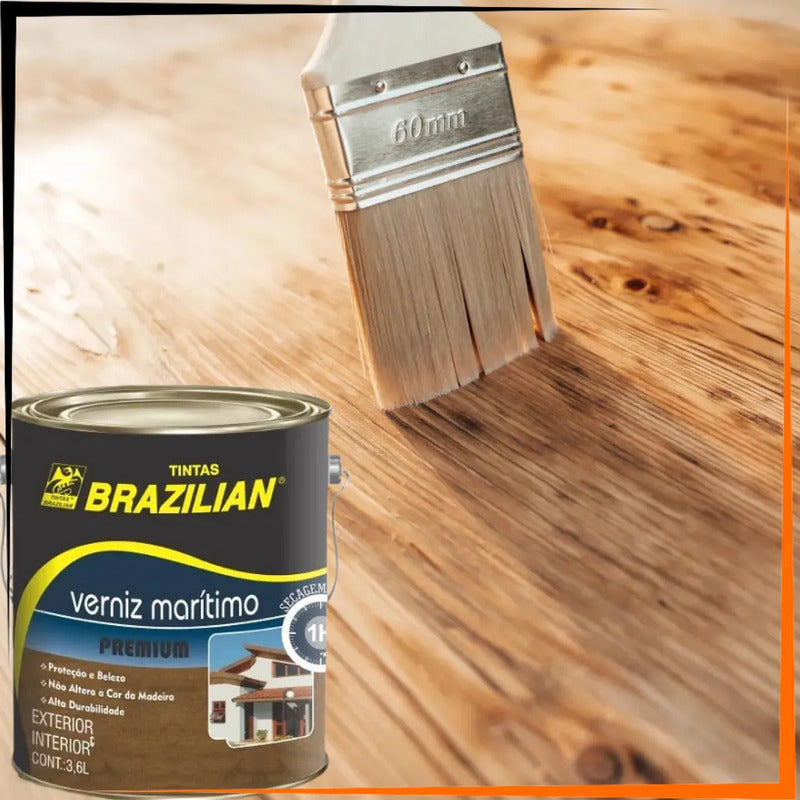 Verniz Marítimo Brilhante Brazilian 3,6l Galão Para Madeira Incolor Brilhante