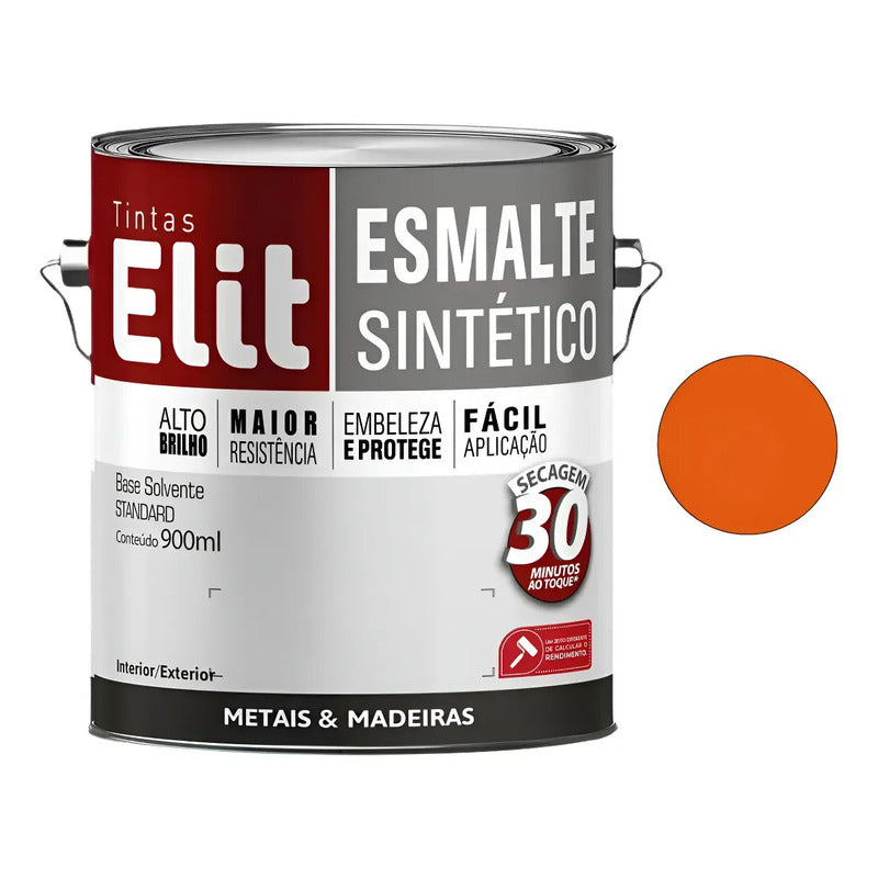 Tinta Esmalte Sintético Elit 3,6l Metais Madeiras Brilho Laranja Brilhante
