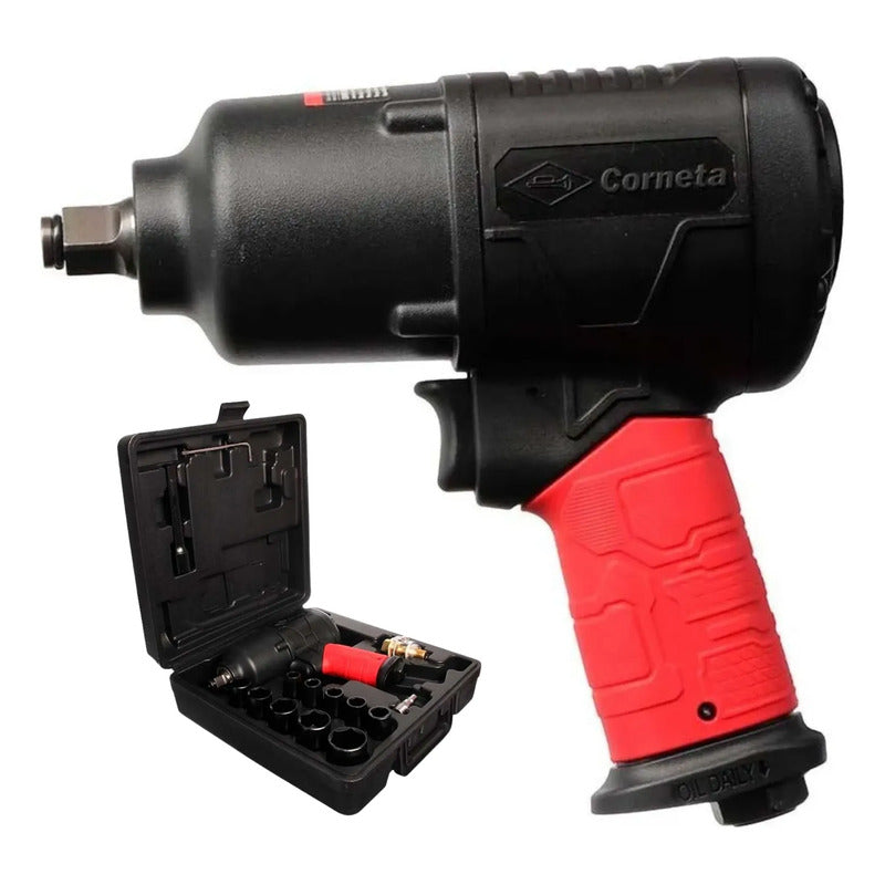 Kit Chave De Impacto Pneumática 1/2 Corneta 17 Peças Maleta Preto