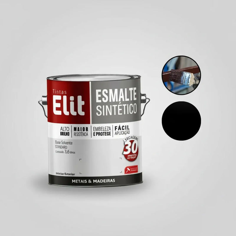 Tinta Esmalte Sintético Elit 3,6l Metais Madeiras Brilho Preto