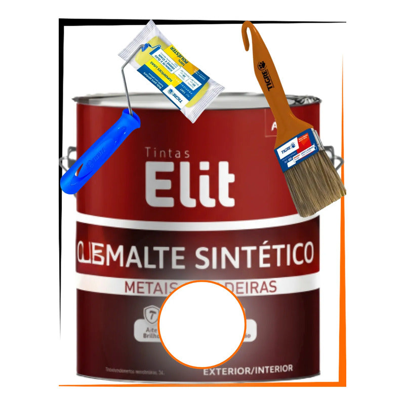 Kit Esmalte Sintético 3,6l + Rolo + Trincha Cores Elit Kit Branco Fosco Brilhante
