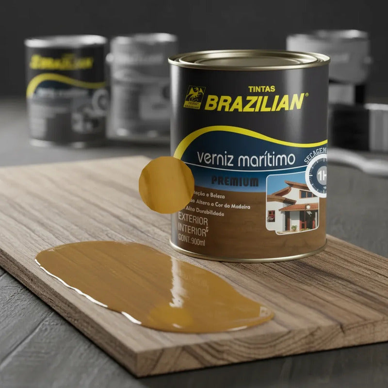 Verniz Marítimo Brilhante Brazilian 900ml / 1/4 Para Madeira Incolor Brilhante