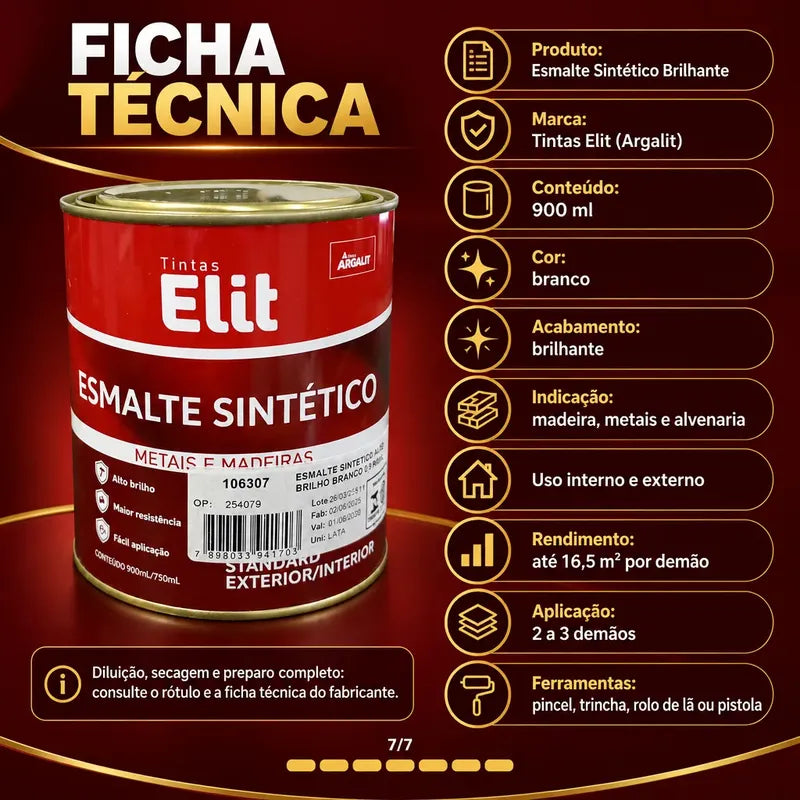 Esmalte Sintético Brilhante Elit 900ml Várias Cores Amarelo
