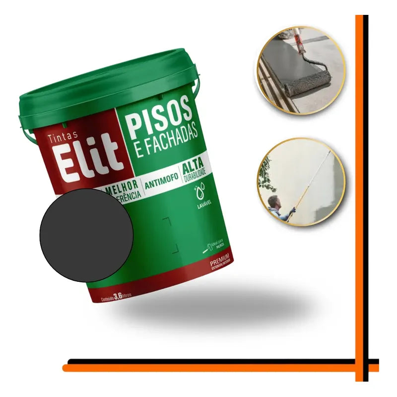 Tinta Piso Elit 3,6l Premium Alta Resistência - Cores Cinza Chumbo Fosco