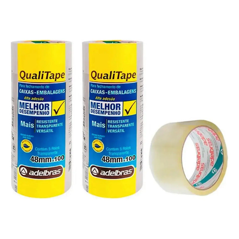 Kit 10 Fita Adesiva Transparente Adelbras 48mm X 40m Pacote Ocre