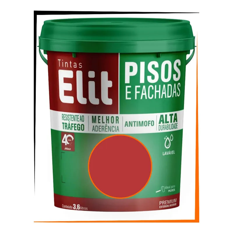 Tinta Para Piso Acrílica 3,6l Elit Alta Resistência Vermelho Fosco