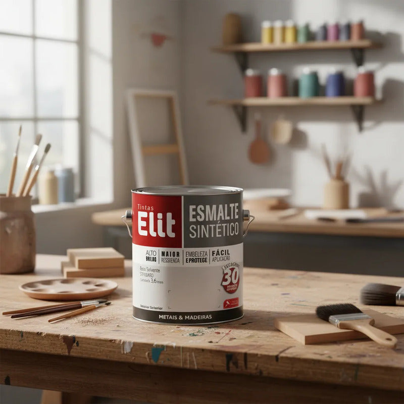 Tinta Esmalte Sintético Elit 3,6l Metais Madeiras Brilho Preto