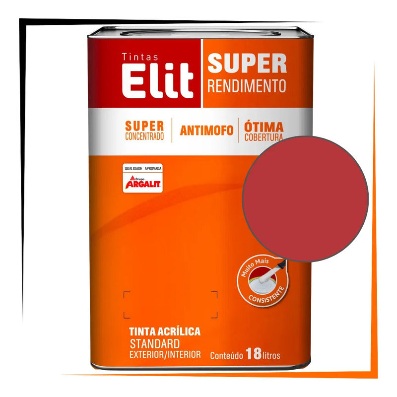 Tinta Acrílica Elit Super Rendimento 18l Exterior/interior Vermelho Cardinal