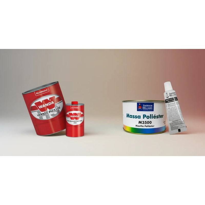 Kit Reparação: Verniz Pu 5100 Alto Sólidos 750ml + Massa Poliéster M3500 750g