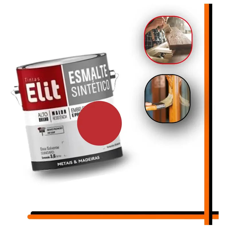 Tinta Esmalte Sintético Elit 3,6l Metais Madeiras Brilho Cor Vermelho