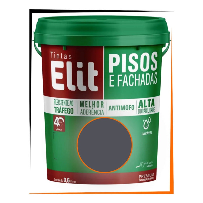 Tinta Para Piso Acrílica 3,6l Elit Alta Resistência Cinza Chumbo Fosco