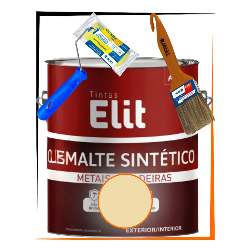 Kit Esmalte Sintético 3,6l + Rolo + Trincha Cores Elit Kit Areia Brilhante