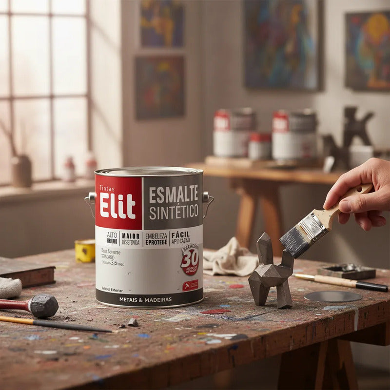 Tinta Esmalte Sintético Elit 3,6l Metais Madeiras Brilho Cinza-escuro
