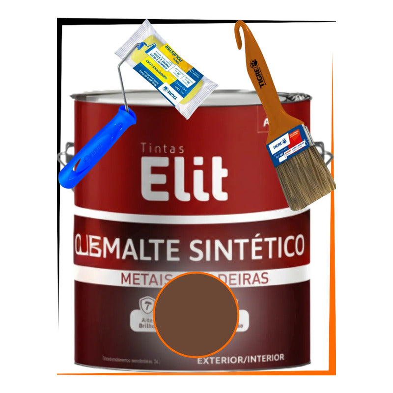Kit Esmalte Sintético 3,6l + Rolo + Trincha Cores Elit Kit Tabaco Brilhante
