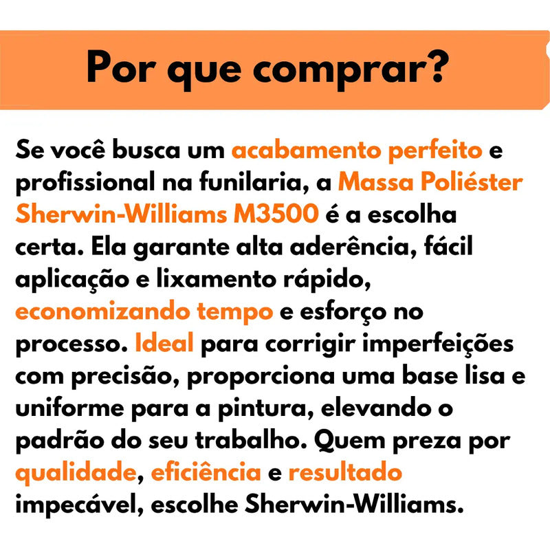 Massa Poliéster Sherwin M3500 750g + Catalisador Incluso