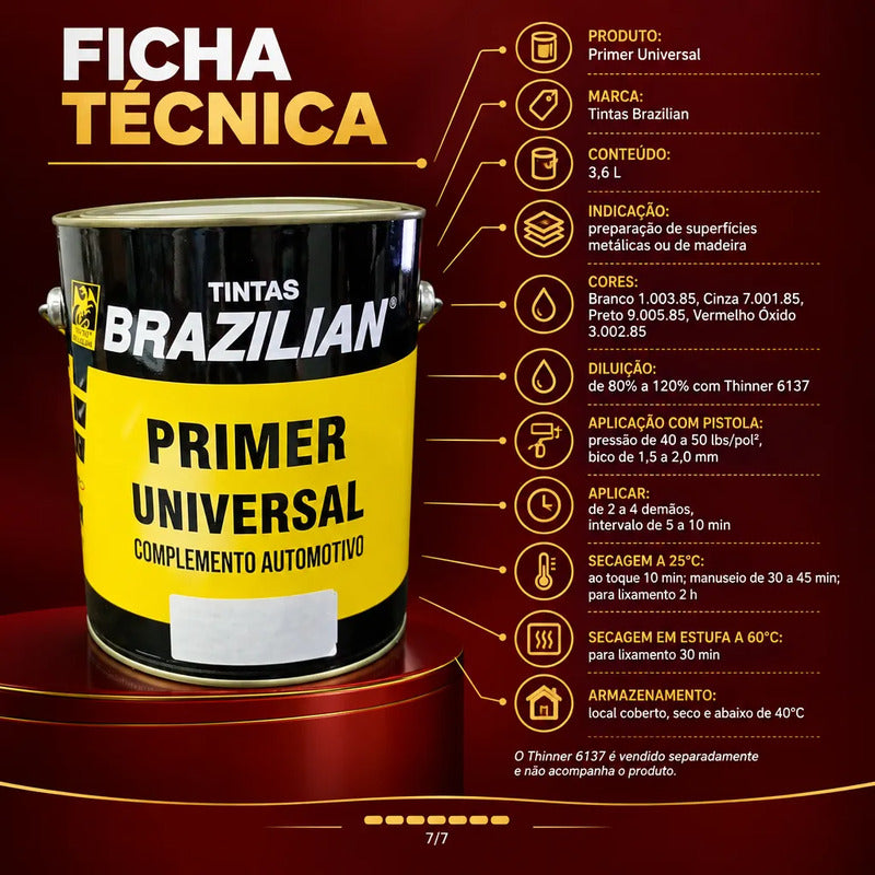 Primer Universal Vermelho Brazilian 3,6l Automotivo Madeira
