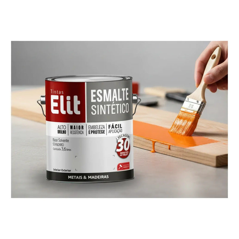 Tinta Esmalte Sintético Elit 3,6l Metais Madeiras Brilho Laranja