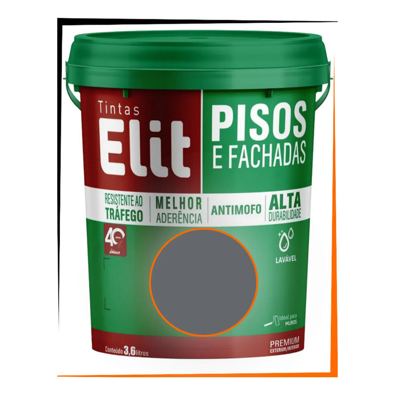 Tinta Para Piso Acrílica 3,6l Elit Alta Resistência Cinza Fosco