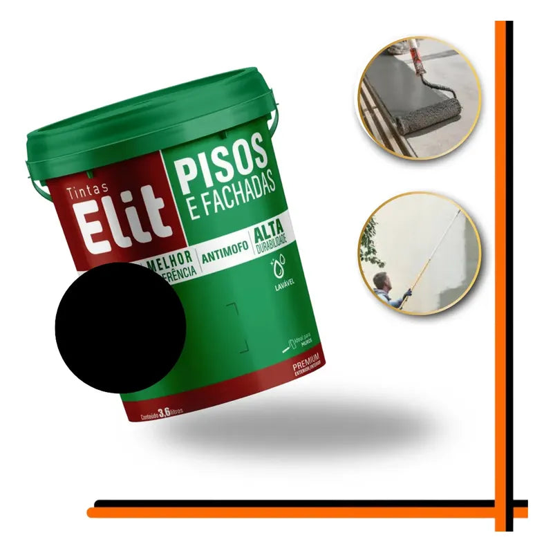 Tinta Piso Elit 3,6l Premium Alta Resistência - Cores Preto Fosco