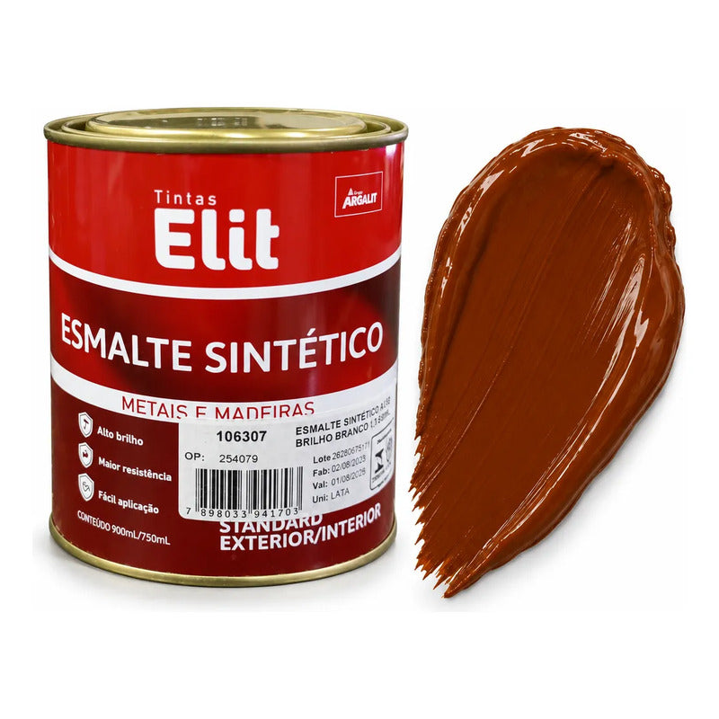 Esmalte Sintético Brilhante Elit 900ml Várias Cores Marrom Conhaque
