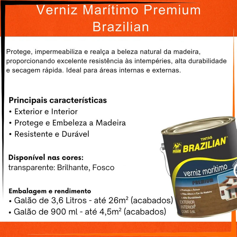 Verniz Marítimo Brilhante Brazilian 3,6l Galão Para Madeira Incolor Brilhante