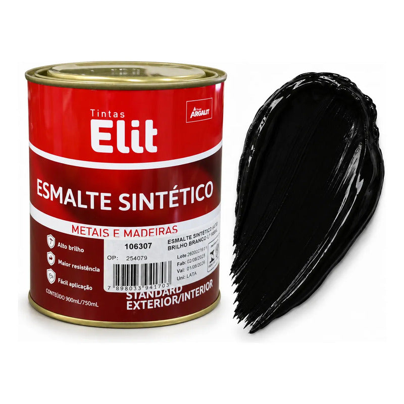 Esmalte Sintético Brilhante Elit 900ml Várias Cores Preto Brilhante