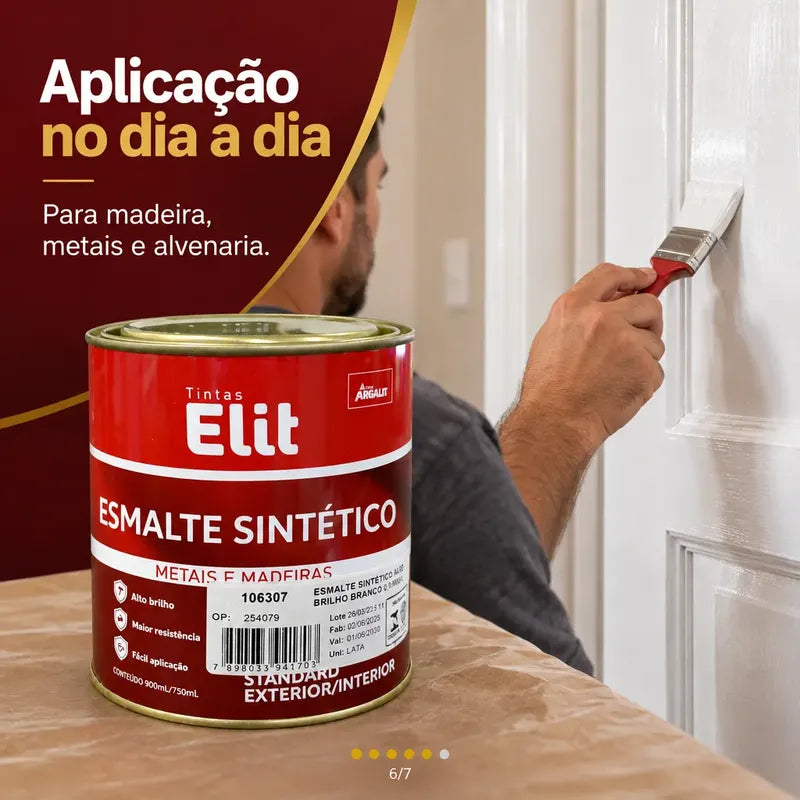 Esmalte Sintético Brilhante Elit 900ml Várias Cores Preto Brilhante