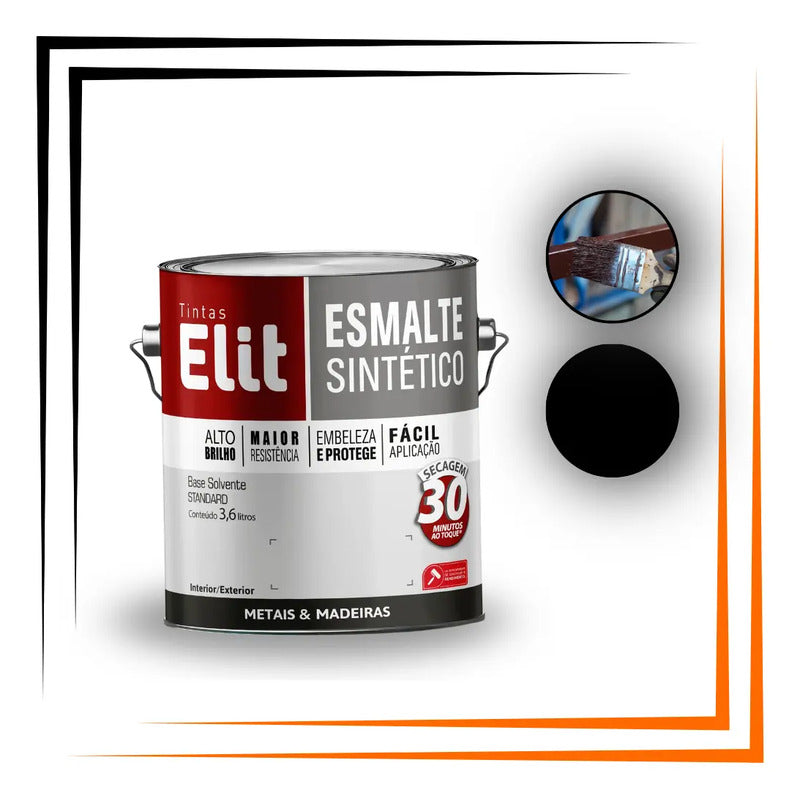 Esmalte Sintético Elit 3,6l Brilho Proteção E Secagem Rapida Preto