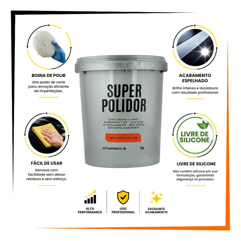 Massa De Polir Autoamerica Super Polidor 1kg Alto Corte Cinza Não Se Aplica