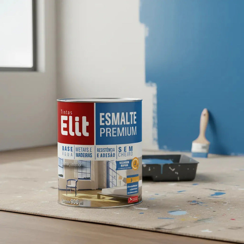 Tinta Esmalte Premium Base Água Elit Brilhante 900ml Cor Branco