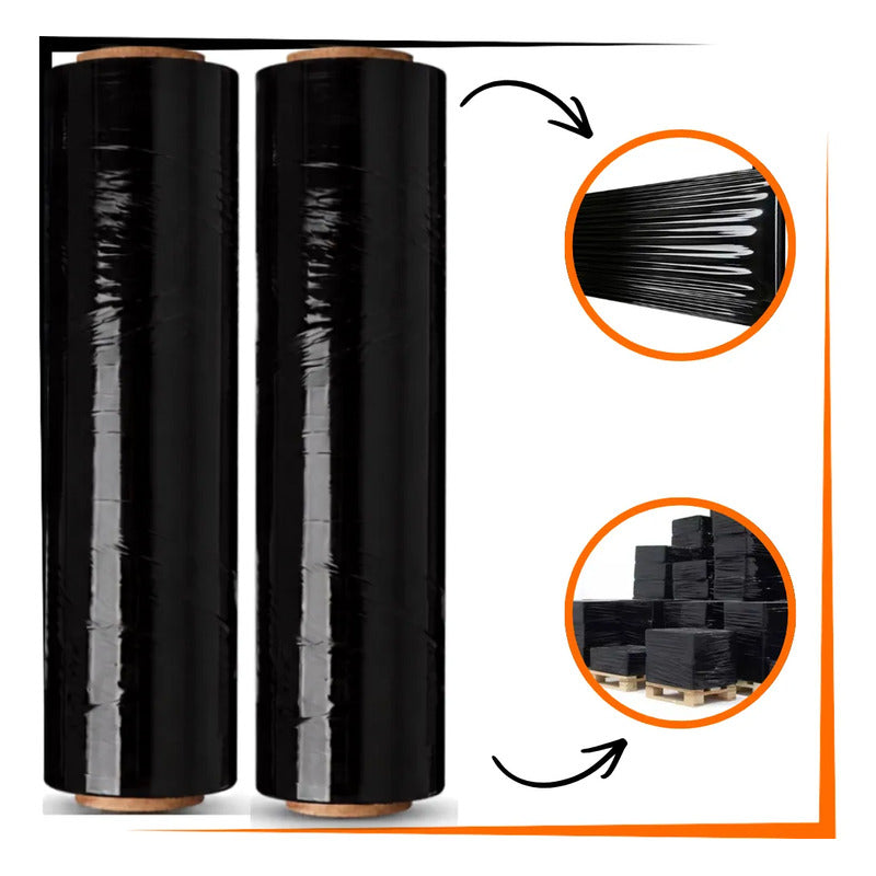 Kit 2 Filme Stretch Preto 500mm 3kg Reforçado Mudança